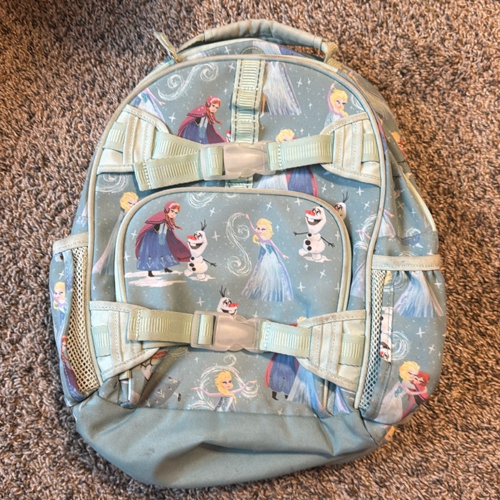 Pottery Barn Kids Frozen McKenzie Small Backpack.  Sea Blue, Frosted details.